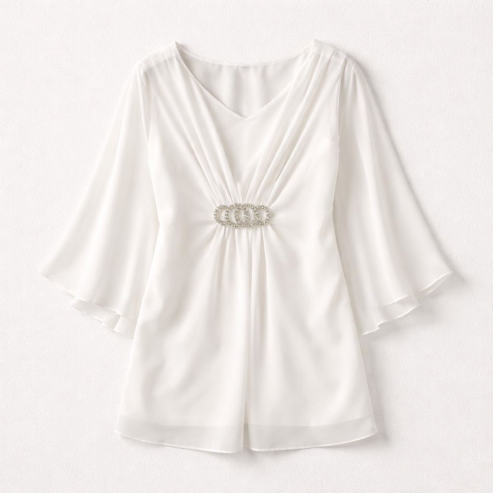 Elegant White/ Cream Dress with Pearl Detail